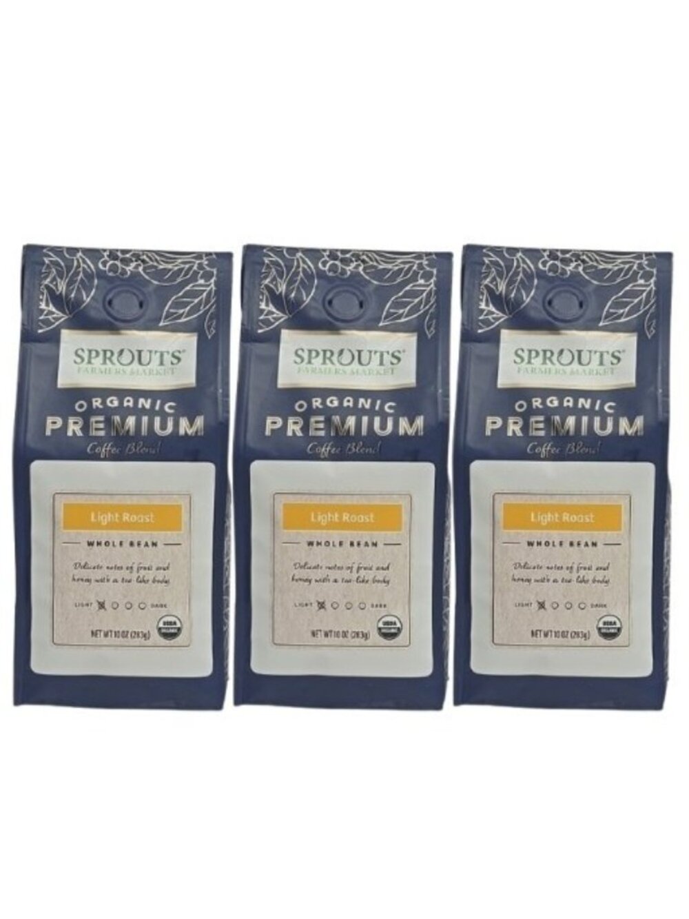 3-PACK Sprouts Organic Premium Coffee Blend Light Roast Whole Bean 10oz BB JUL26
